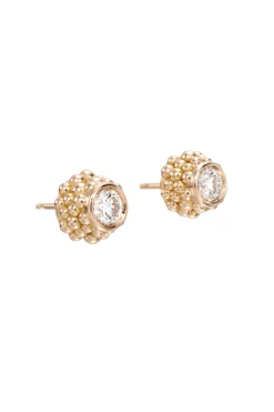 LOLA FENHIRST Beaded Teton Yellow Gold Diamond Earrings | Earrings | Fine Jewelry