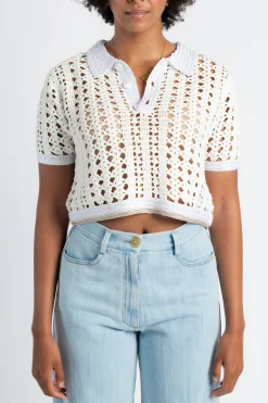 FORTE FORTE Cablé Lux Handmade Crochet Cropped Polo | Shirts & Tops