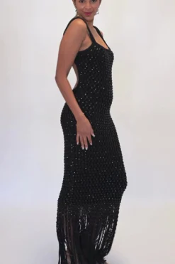 DIOTIMA Crystal Mesh Gala Fringe Gown - | Maxi | Black Tie