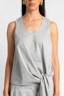TIBI Garment Dyed Silky Cotton Tie Front Top | Statement Sets | Shirts & Tops