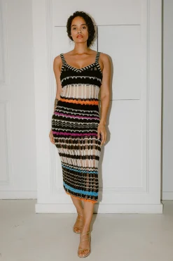 ZANKOV Libania Black Stripe Wool Knit Dress | Midi | Knits