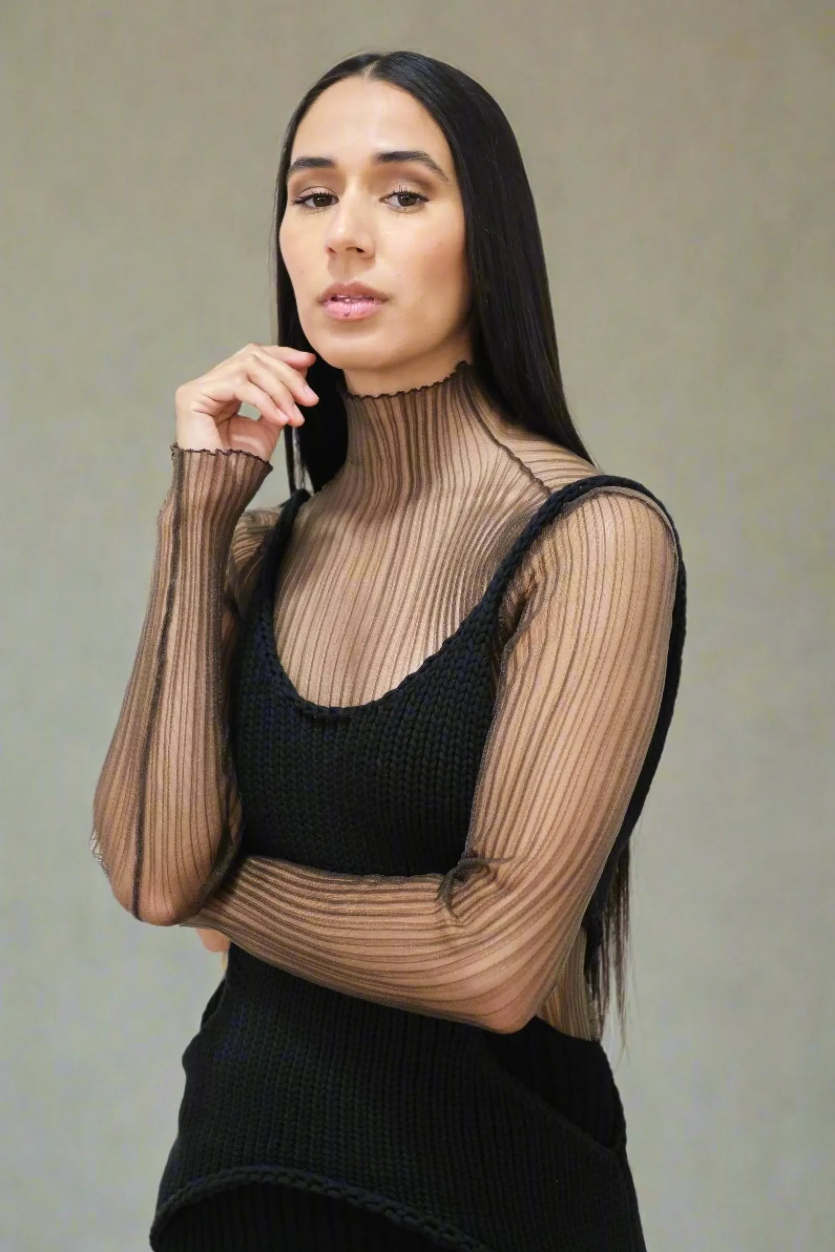 AISLING CAMPS Modern Mist Sheer Turtleneck Top | Shirts & Tops