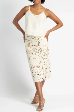 FORTE FORTE Poetic Orchid Embroidery Vegan Leather Skirt | Skirts & Shorts