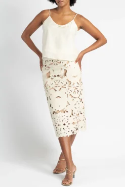 FORTE FORTE Poetic Orchid Embroidery Vegan Leather Skirt | Skirts & Shorts