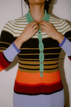CHRISTOPHER JOHN ROGERS Rainbow Stripe Polo Dress | Knits