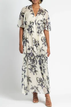 FORTE FORTE Secret Lily Print Linen Silk Gauze Dress | Midi | Prints