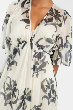FORTE FORTE Secret Lily Print Linen Silk Gauze Dress | Midi | Prints