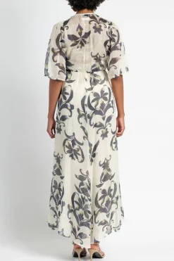 FORTE FORTE Secret Lily Print Linen Silk Gauze Dress | Midi | Prints