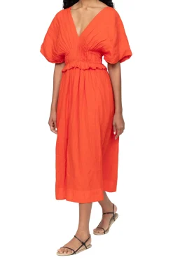 SEA NEW YORK Zora Pleated Short Sleeve Dress | Midi | Day